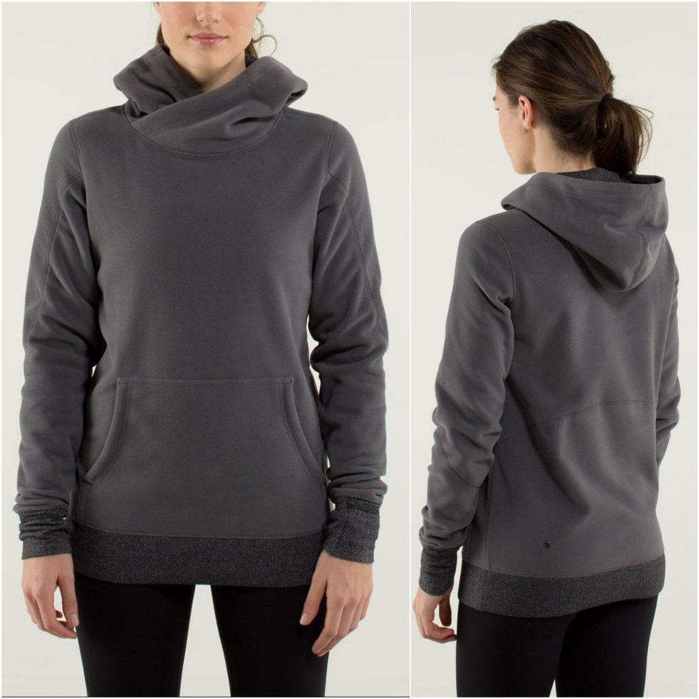 Lululemon Runaway Fleece Grey Hoodie w Herringbone Accents & Kangaroo Pockets